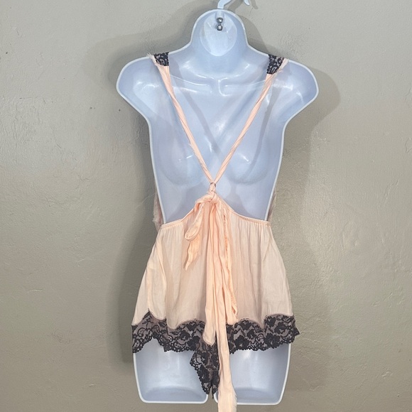 Free People Peach Chemise with Black Lace Trim - Picture 3 of 4